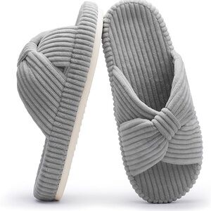 Trendy Memory Foam Corduroy Bow Slippers NIB Size 7-8